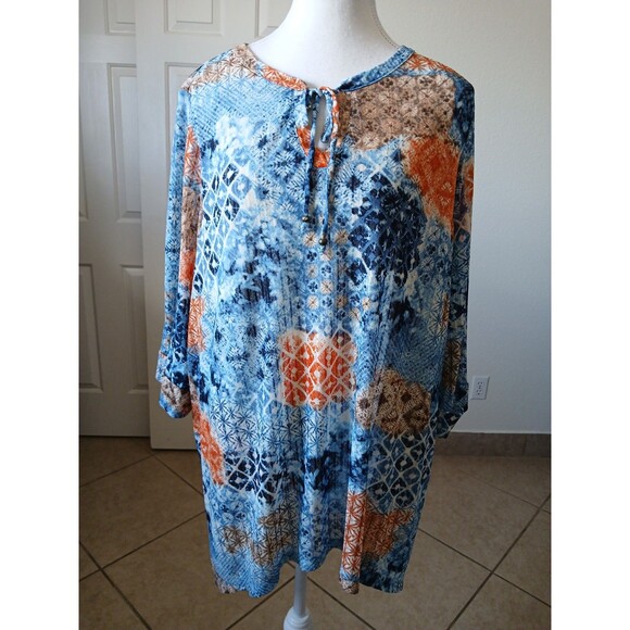 Catherines Tunic 18/20WP Mesh Abstract Lined Shark Bite Hem 3/4 Sleeves Boho - Picture 2 of 14